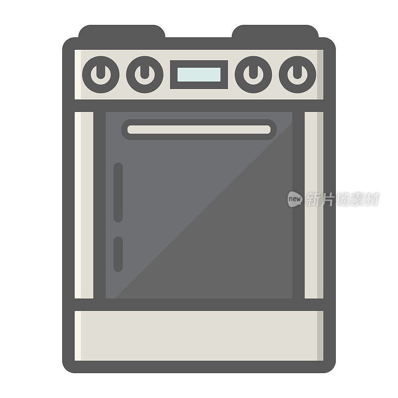 煤气炉彩色线条图标，厨房和电器，电气范围矢量图形，白色背景上的填充图案，eps 10。